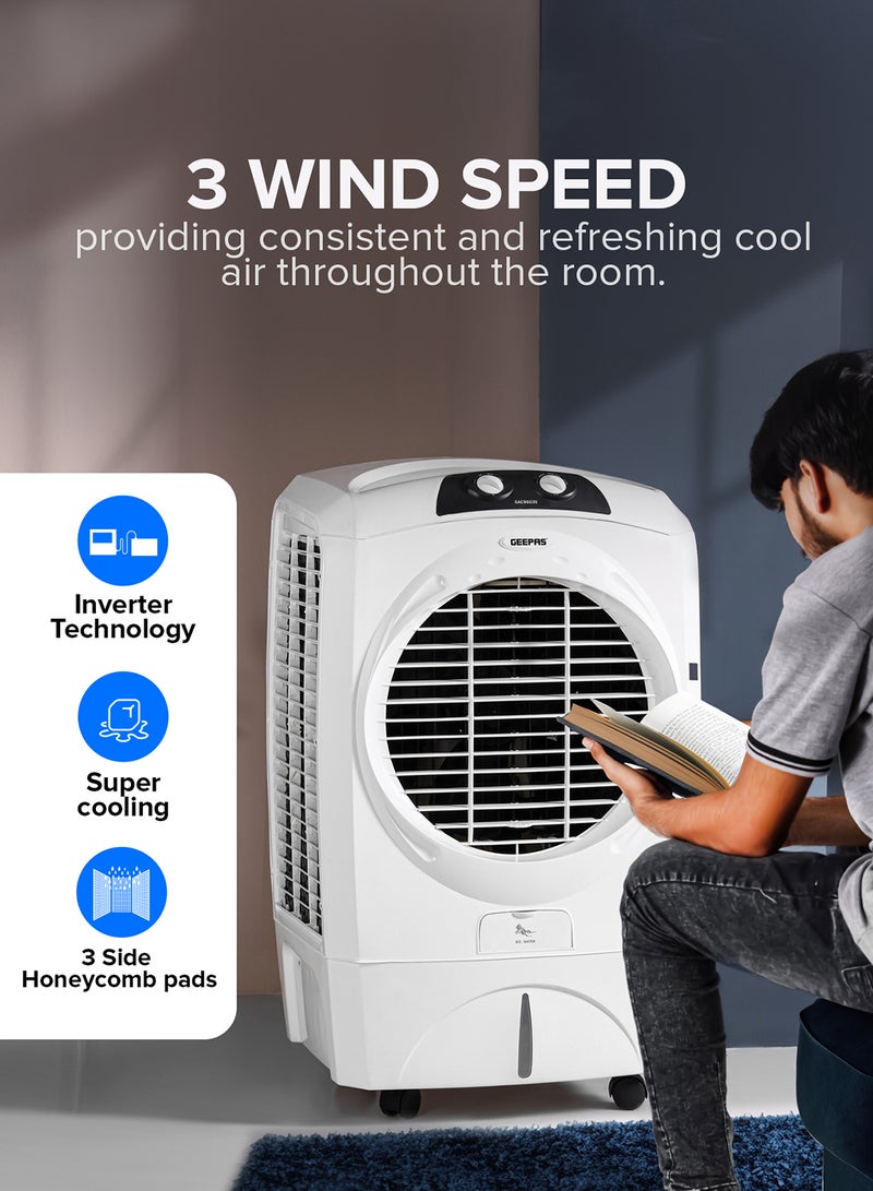 GEEPAS 45L Air Cooler 3 Wind Speed and Humidifies Dry Air | Faster Cooling With Low Energy Consumption, Inverter Compatible And Portable| Honey Comb Pads 150W Perfect For Home And Office | 2 Years Warranty 45 L 150 W GAC9603S White - Image 3