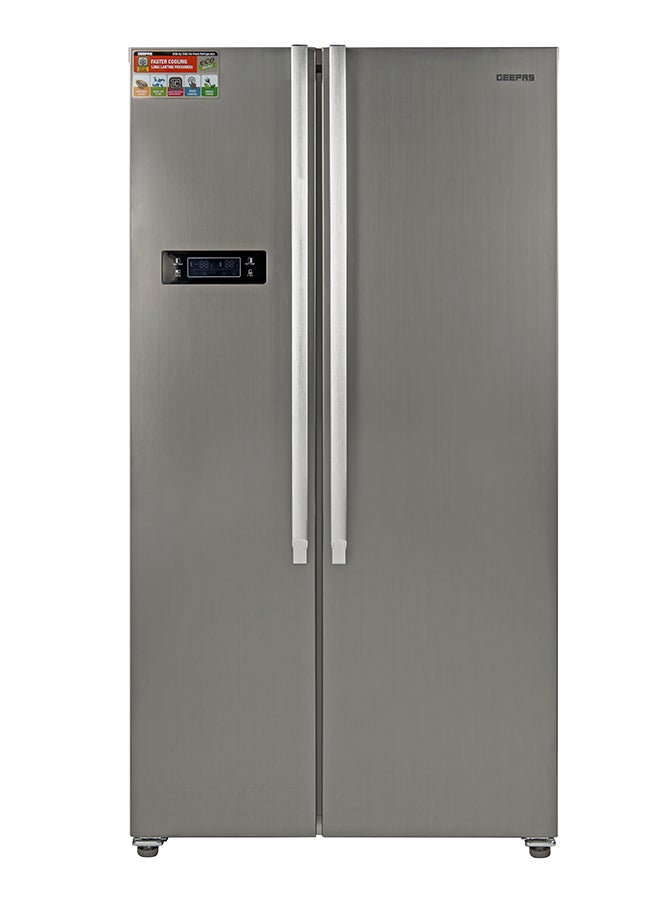 650L Gross/521L Net Capacity No Frost Side By Side Refrigerator With Inverter Compressor, Tempered Glass Shelf, Twist Ice Maker, LED Lighting, Digital Control Temperature Display  Fridge - 344L/Freezer- 177L capacity GRFS6521SXHN Silver 