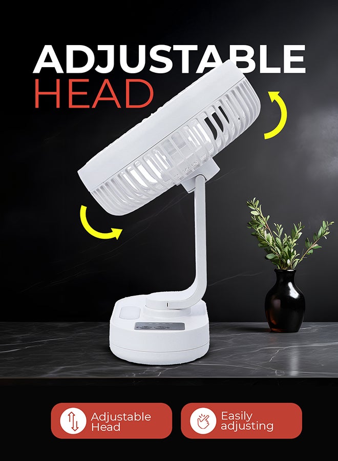 GEEPAS 8-inch Rechargeable Fan with Night Light | 3 Speed Settings | Rechargeable Lithium Battery with 9hrs Working | 3 Blade Fan with Adjustable Head GF21157 White - Image 3