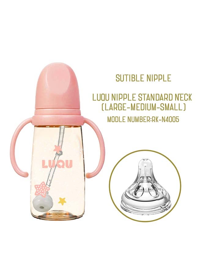 لوكو زجاجة رضاعة من لوكو مصنوعة من مادة بولي فينيل سلفون مع مقبض، 200 مل، وردي - Image 2