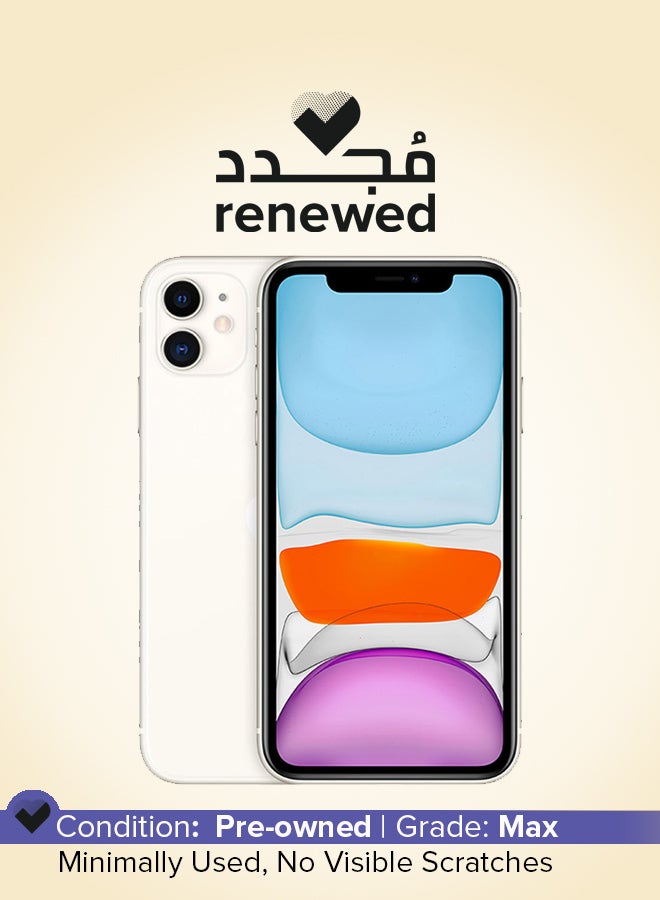 ابل  مُجدد موبايل آيفون 11 مع تطبيق فيس تايم وذاكرة داخلية 128 جيجابايت ويدعم تقنية 4G LTE وبلون أبيض - Image 1