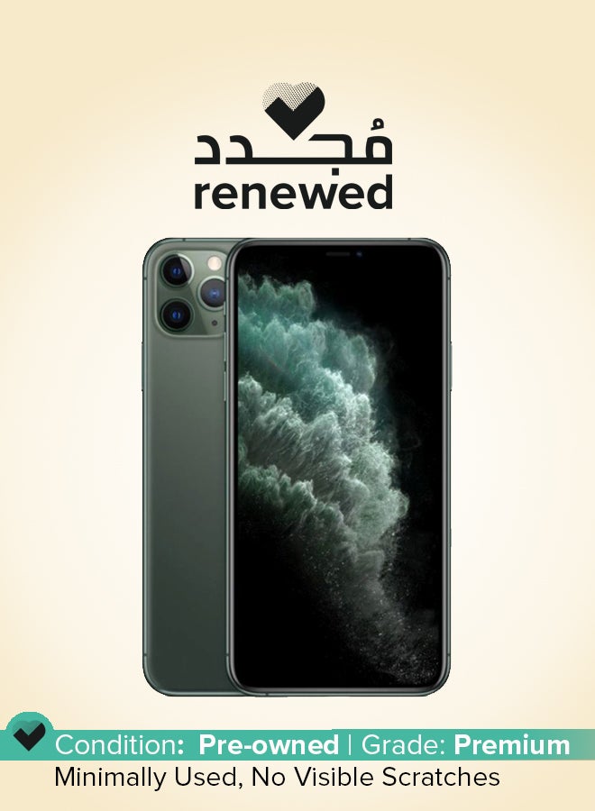 ابل  مُجدد - آيفون 11 برو ماكس مزود بتطبيق فيس تايم وذاكرة داخلية سعة 512 جيجابايت ويدعم تقنية 4G LTE، لون أخضر ميدنايت - النسخة العالمية - Image 1