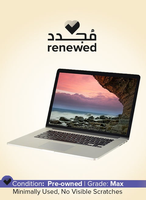 مُجدد - لابتوب ماك بوك برو A1398 إصدار (2014) بشاشة مقاس 15.4 بوصة، ومعالج إنتل كور i7/ الجيل الرابع/ ذاكرة رام 16 جيجابايت/ محرك أقراص SSD سعة 512 جيجابايت/ بطاقة رسومات إنتل أيريس سعة 1.5 جيجابايت فضي