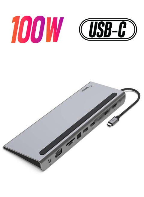 USB C Hub,11-In-1 Multiport Adapter Dock With 4K HDMI,Dp,VGA,USB-C 100W PD Pass-Through Charging,3 USB A,Gigabit Ethernet,SD,MicroSD,3.5mm Ports For Macbook Pro, Air, Xps And More Gray