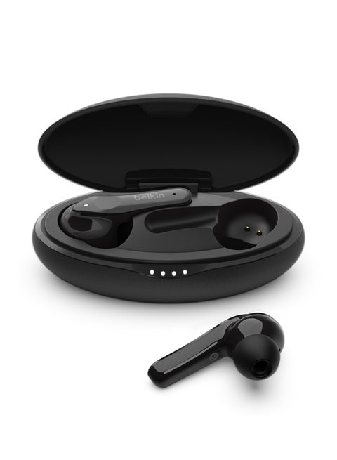 Belkin SoundForm Move Plus True Wireless Earbuds (Bluetooth Earphones with Wireless Charging Case, Touch Controls, IPX5 Certified, with Deep Bass for iPhones, Androids and More) Black
