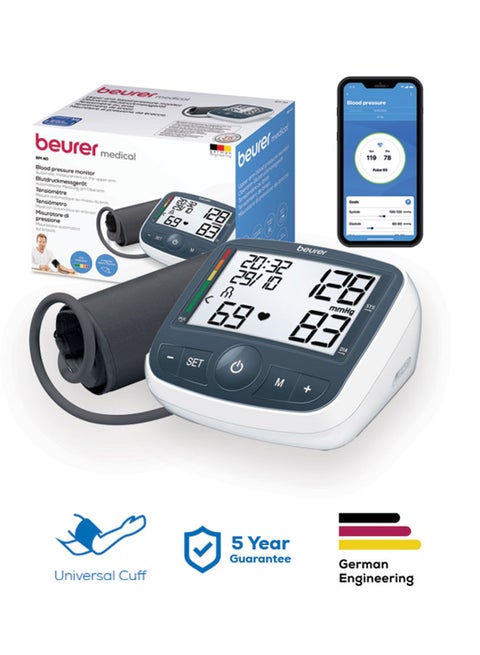 Beurer BM 40 Upper Arm Blood Pressure Monitor – Fully Automatic with XL Display | Arrhythmia Detection | Dual User Memory | WHO Risk Indicator | 5 Years Warranty