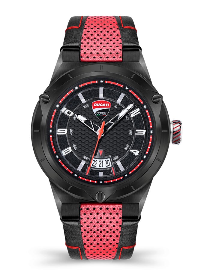 دوكاتي كورس ساعة يد كورفا بعقارب وسوار من الجلد طراز DTWGB2019701 - مقاس 45 ملم - لون أسود/أحمر للرجال - Image 1