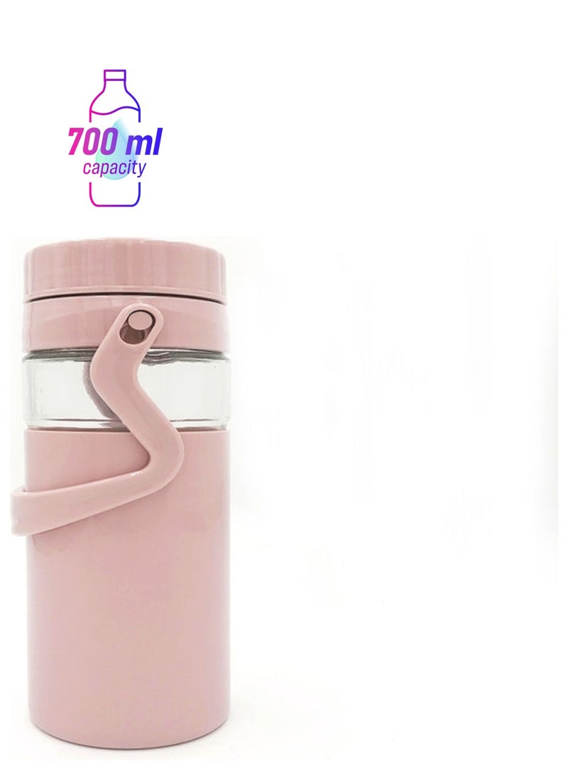 Double Wall Water Bottle With Hand Holder Pink - Image 1
