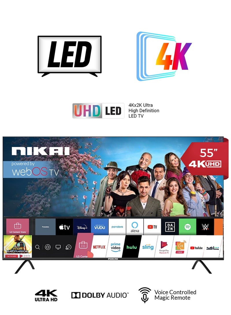 نيكاي سلسلة تلفزيونات بلاتينية ذكية بتقنية UHD LED WebOS مقاس 55 بوصة، جهاز تحكم عن بعد سحري، تصميم شاشة سينمائية بدقة 4K Ultra HDR، صوت دولبي، تحكم صوتي ذكي، تطبيقات YouTube، Netflix، Shahid NIK55MEU4STN/ NIK55MEU4ST رمادي NIK55MEU4STN/ NIK55MEU4ST رمادي  - Image 1