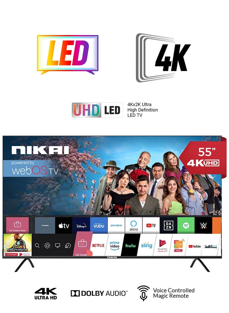 NIKAI 55 Inch UHD LED WebOS Smart Tv Platinum Series, Magic Remote, Cinema Screen Design 4K Ultra HDR, Dolby Audio, Smart Voice Control, Apps YouTube, Netflix, Shahid NIK55MEU4STN/ NIK55MEU4ST Grey  - Image 1