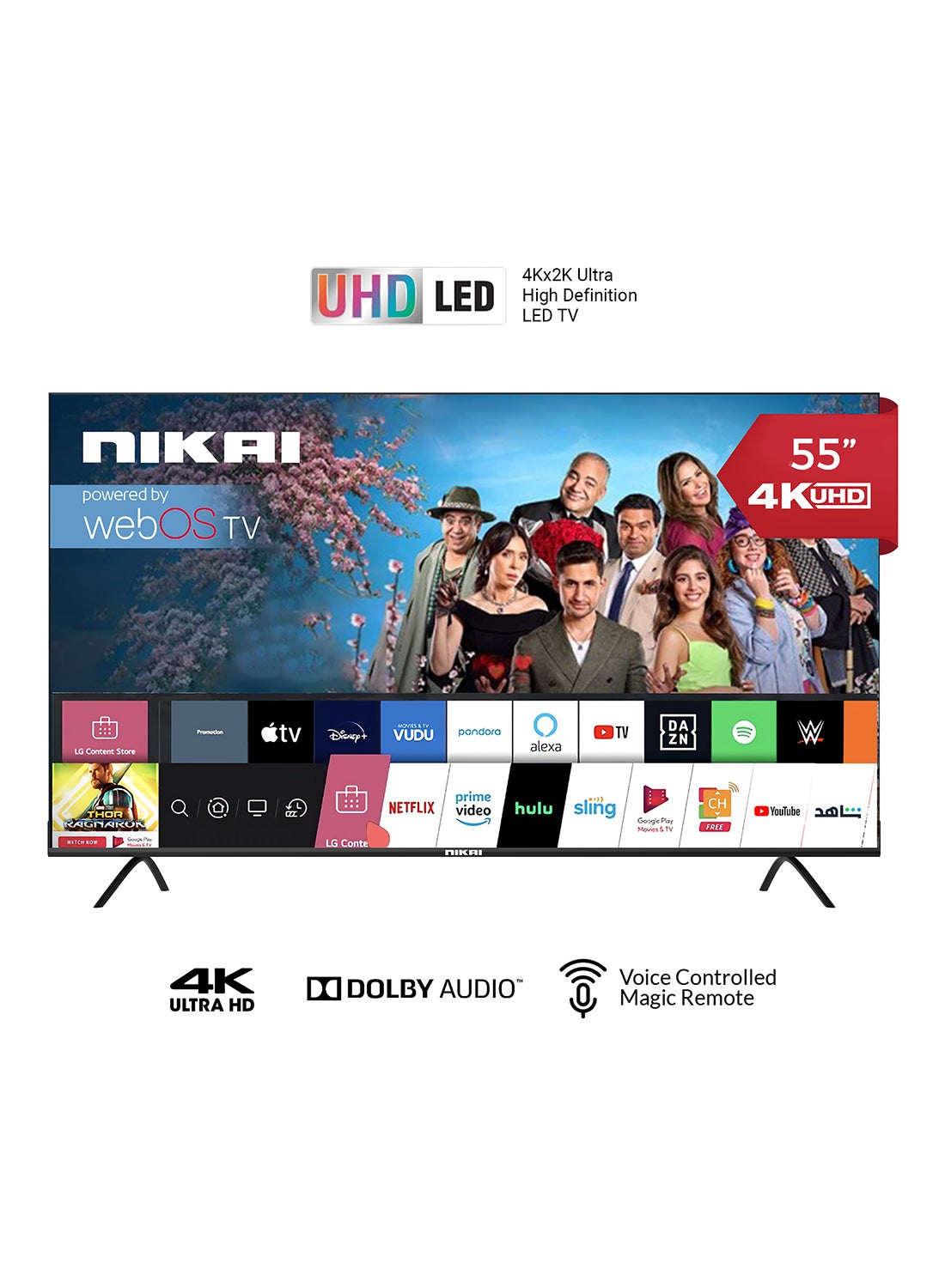 55 Inch UHD LED WebOS Smart Tv Platinum Series, Magic Remote, Cinema Screen Design 4K Ultra HDR, Dolby Audio, Smart Voice Control, Apps YouTube, Netflix, Shahid, 60Hz, Model 2019, 2 Year Warranty, NIK55MEU4STN/ NIK55MEU4ST Grey