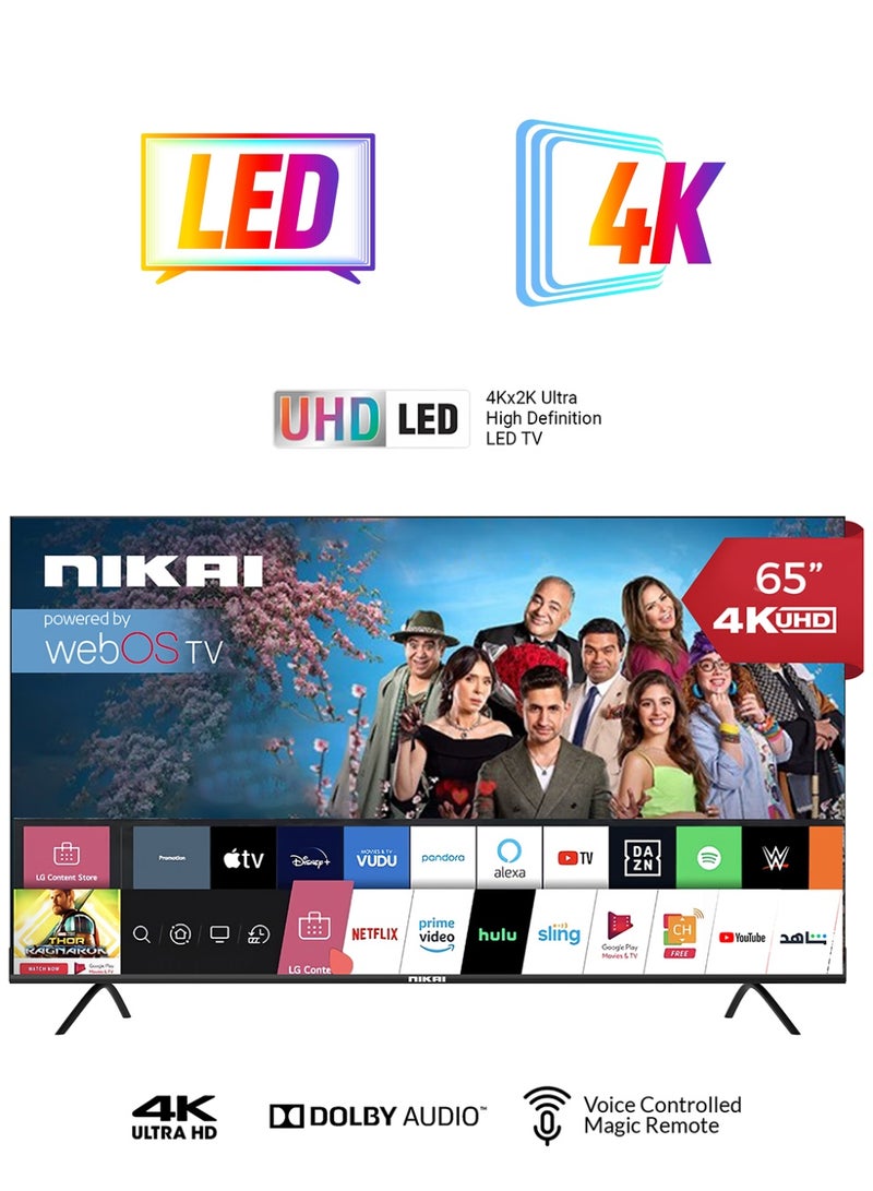 NIKAI 65 Inch UHD LED WebOS Smart Tv Platinum Series, Magic Remote, Cinema Screen Design 4K Ultra HDR, Dolby Audio, Smart Voice Control, Apps YouTube, Netflix, Shahid NIK65MEU4STN Grey  - Image 1