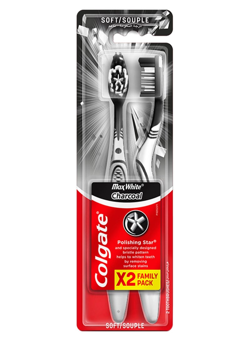 Colgate 2 Piece Charcoal Whitening Soft Toothbrush Multicolour - Image 1