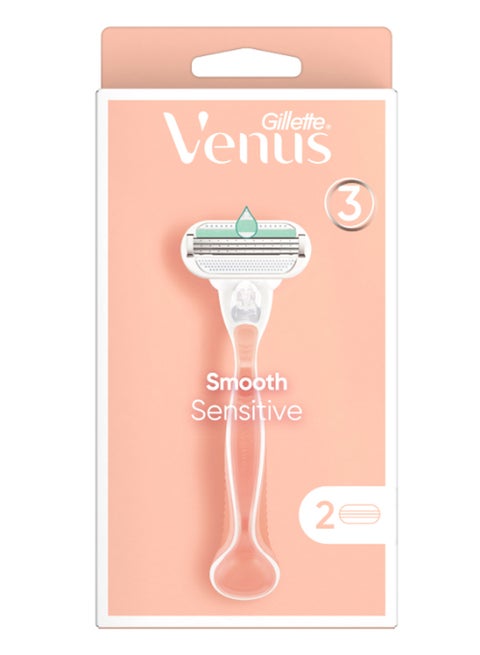 Smooth Sensitive Razor Handle With 2 Blade Refills Pink