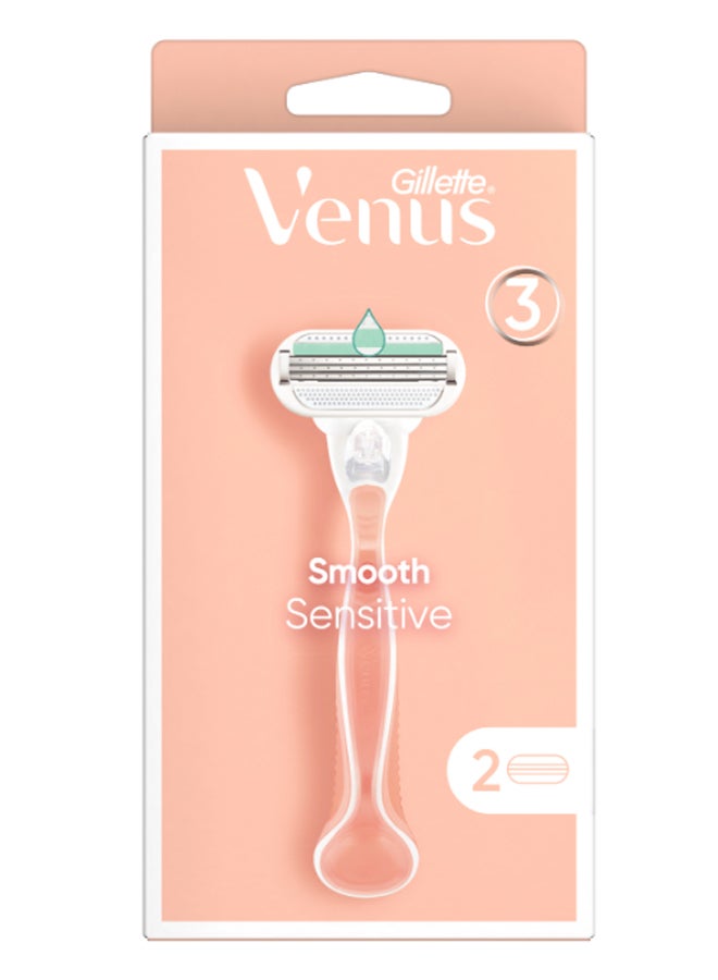 Venus - Smooth Sensitive Razor Handle With 2 Blade Refills Pink - Image 1