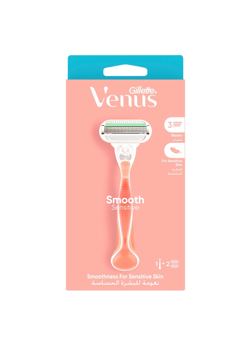 فينوس مقبض حلاقة ناعم وحساس مع شفرتين قابلتين لإعادة التعبئة باللون الوردي وردي - Image 1