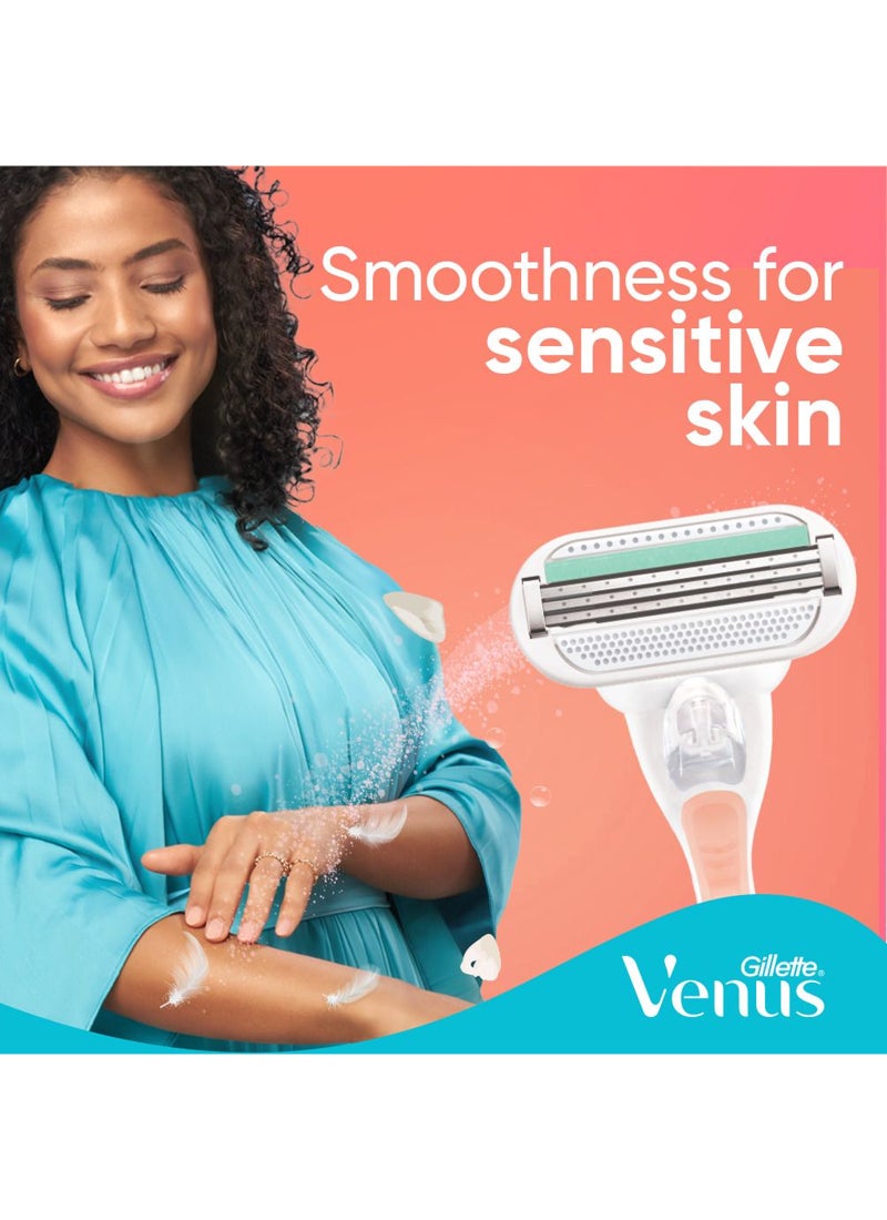 فينوس مقبض حلاقة ناعم وحساس مع شفرتين قابلتين لإعادة التعبئة باللون الوردي وردي - Image 3