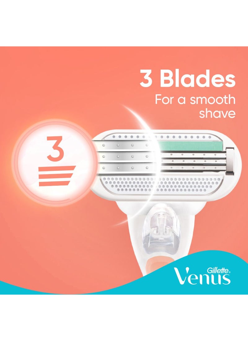فينوس مقبض حلاقة ناعم وحساس مع شفرتين قابلتين لإعادة التعبئة باللون الوردي وردي - Image 5