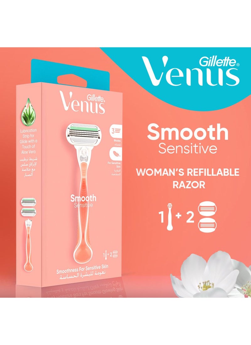 فينوس مقبض حلاقة ناعم وحساس مع شفرتين قابلتين لإعادة التعبئة باللون الوردي وردي - Image 2