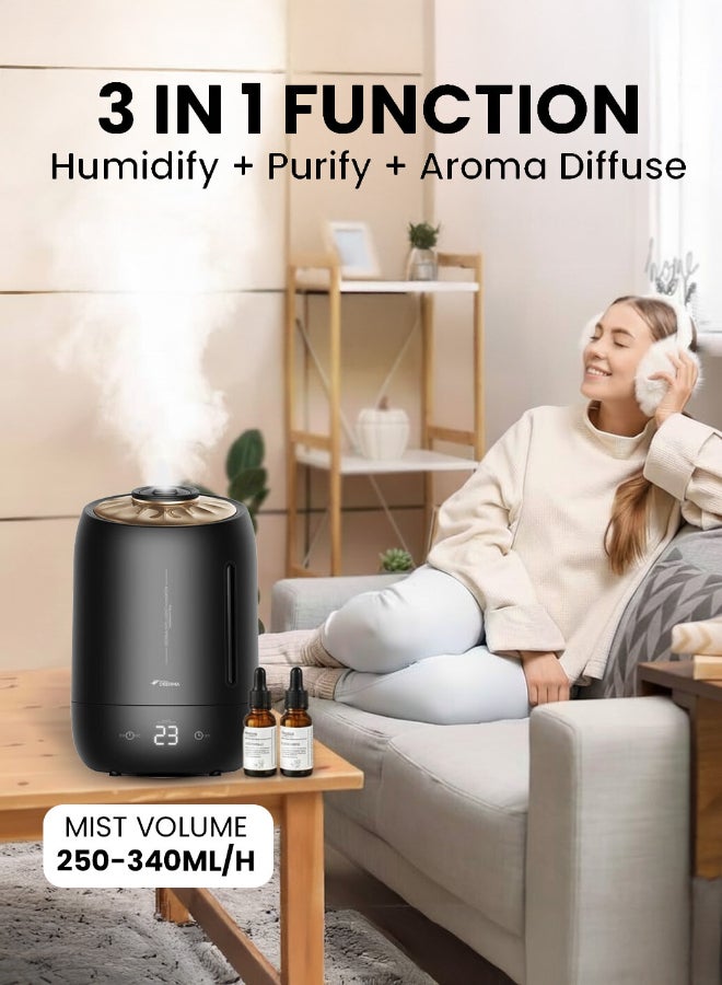 Deerma Compact High Mist Humidifier with Double Water Inlet Designed Mist Maker Timing Function Constant Humidity for Home and Office Black - Image 2