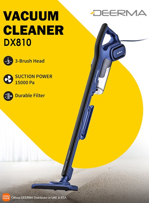 Portable 2-In-1 Handheld Vacuum Cleaner Blanket Dust Three-Layer Filtration Hepa Filter Power Stainless Steel Duct 0.8 L 600 kW DX810 Blue/Black