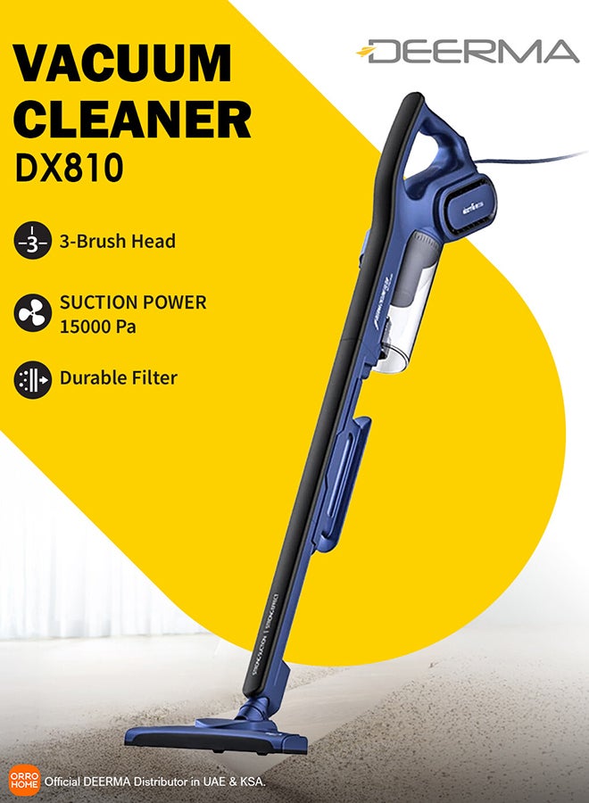 Deerma Portable 2-In-1 Handheld Vacuum Cleaner Blanket Dust Three-Layer Filtration Hepa Filter Power Stainless Steel Duct 0.8 L 600 kW DX810 Blue/Black  - Image 1