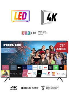NIKAI 75 Inch UHD LED WebOS Smart Tv Platinum Series, Magic Remote, Cinema Screen Design 4K Ultra HDR, Dolby Audio, Smart Voice Control, Apps YouTube, Netflix, Shahid NIK75MEU4STN Grey  - Image 1