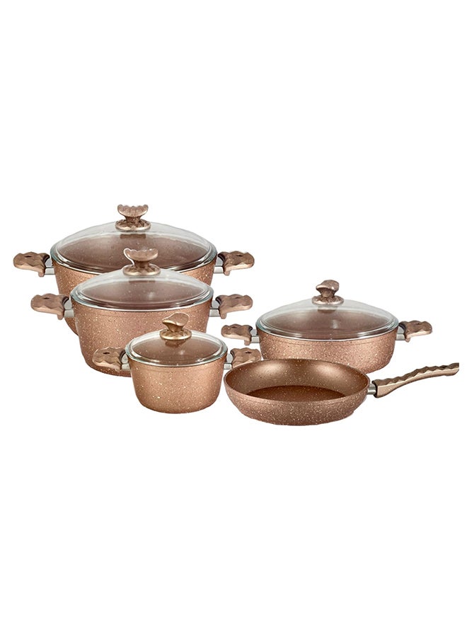 Home Maker 9-Pieces Galaxy Granitec Big Size Cookware Set Non-Stick Surface Bakelite Handles And Knobs -PFOA Free Includes 3xDeep Pot With Tempered Glass Lid 20cm + 24cm + 30cm , 1xLow Pot With Tempered Glass Lid 28x7 cm, 1xFry Pan 28x5.5cm Rose Gold 20 + 24 + 30 cm Deep Pot / 28 cm low pot / 28 cm frypancm  - Image 1