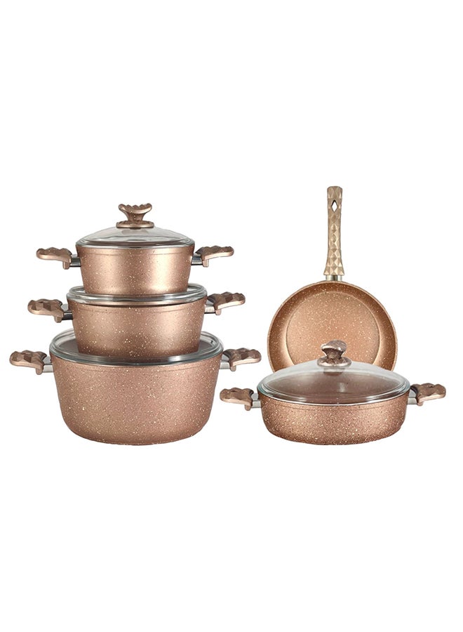 Home Maker 9-Pieces Galaxy Granitec Big Size Cookware Set Non-Stick Surface Bakelite Handles And Knobs -PFOA Free Includes 3xDeep Pot With Tempered Glass Lid 20cm + 24cm + 30cm , 1xLow Pot With Tempered Glass Lid 28x7 cm, 1xFry Pan 28x5.5cm Rose Gold 20 + 24 + 30 cm Deep Pot / 28 cm low pot / 28 cm frypancm  - Image 2