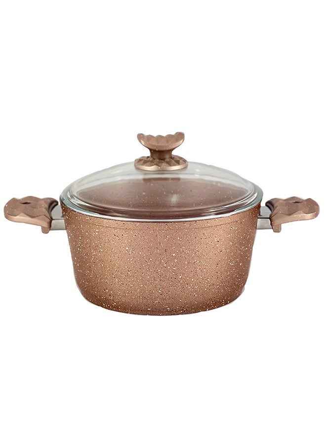 Home Maker 9-Pieces Galaxy Granitec Big Size Cookware Set Non-Stick Surface Bakelite Handles And Knobs -PFOA Free Includes 3xDeep Pot With Tempered Glass Lid 20cm + 24cm + 30cm , 1xLow Pot With Tempered Glass Lid 28x7 cm, 1xFry Pan 28x5.5cm Rose Gold 20 + 24 + 30 cm Deep Pot / 28 cm low pot / 28 cm frypancm  - Image 5