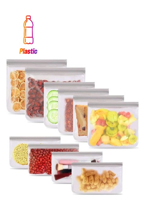 10-Piece Reusable Freezer Bags Clear/Grey Small (8.4x4.7 inch), Medium (8.4x7 inch), Large (10.2x7.8 inch)