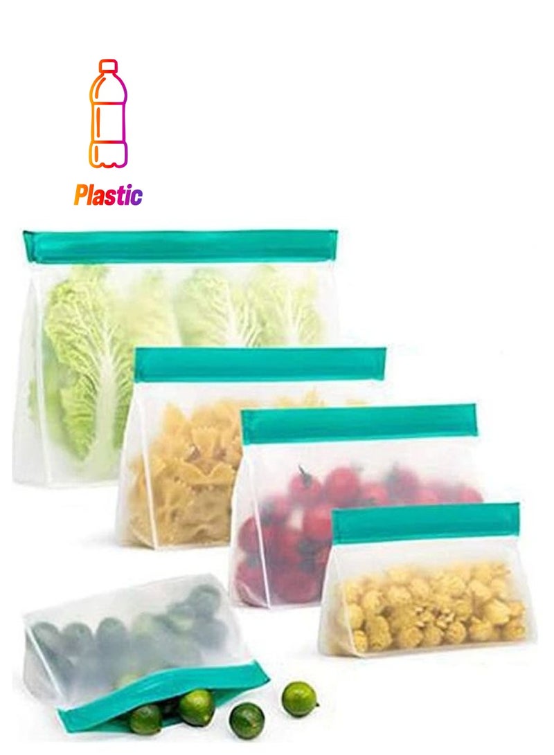 BGM 5-Piece Reusable Food Storage Bags Clear/Green Large: 10x7.3x2 inch, Medium: 8x5.7x2 inch, Small: 6x 4.1x 2 inch - Image 1