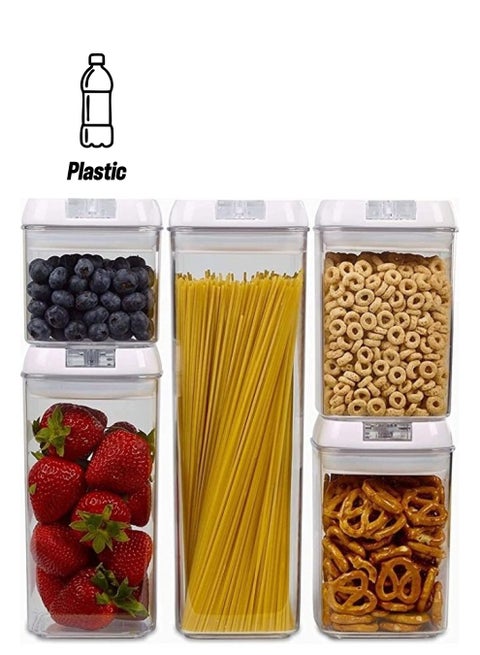 5-Piece Food Storage Containers With Airtight Lock Lids Clear/White 1.2Liters