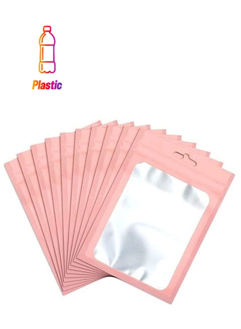 100-Piece Resealable Ziplock Pouch Mylar Foil Bags Pink/Silver 15x10.5cm