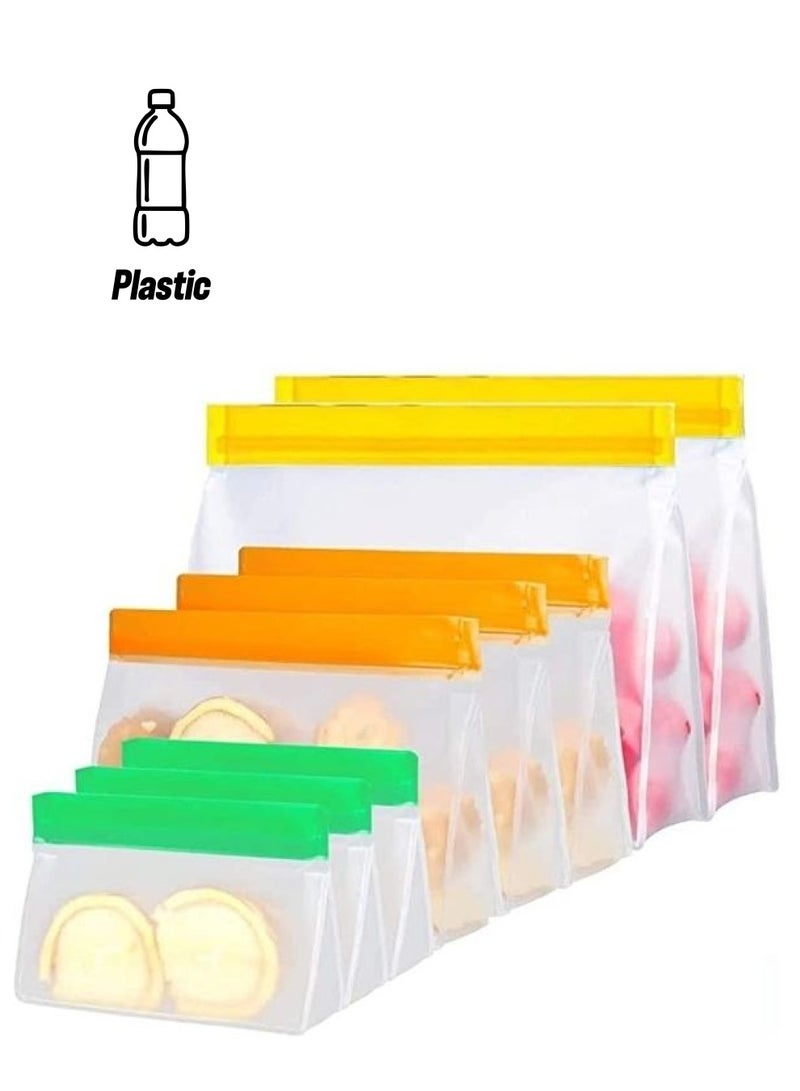 بي جي إم أكياس تخزين قابلة لإعادة الاستخدام - حقيبة تخزين الطعام، أكياس غداء سميكة من السيليكون، أكياس تخزين بسحاب قابلة لإعادة الاستخدام، ختم مانع للتسرب، أكياس وجبات خفيفة بسحاب إغلاق من مادة PEVA المقاومة للتسرب، لحفظ اللحوم والساندويتشات والوجبات الخفيفة (8 عبوات) متعدد الألوان - Image 1
