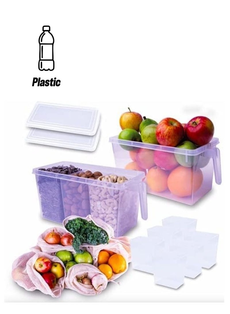 BGM 2-Piece 3-Compartment Kitchen Organizer Storage Container Clear 12.2x6.1x6.3inch - Image 1