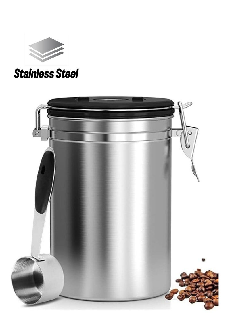 BGM Stainless Steel Airtight Coffee Container With Scoop Silver 1800ml - Image 1
