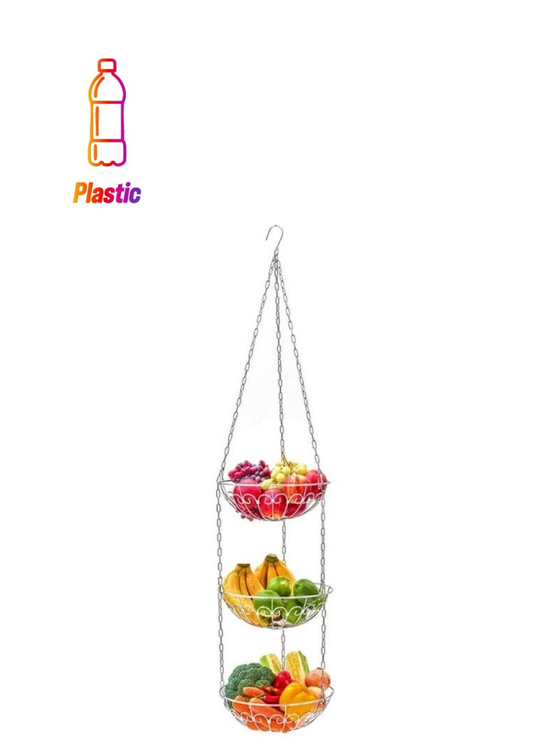 بي جي إم سلة فواكه للتعليق بـ3 طبقات فضي 28x125سم - Image 1
