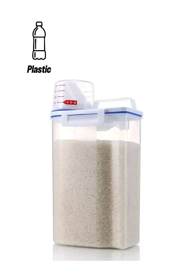 BGM - Food Container Storage Box With Measuring Cup And Lid Clear/White/Blue 2.5Liters - Image 1