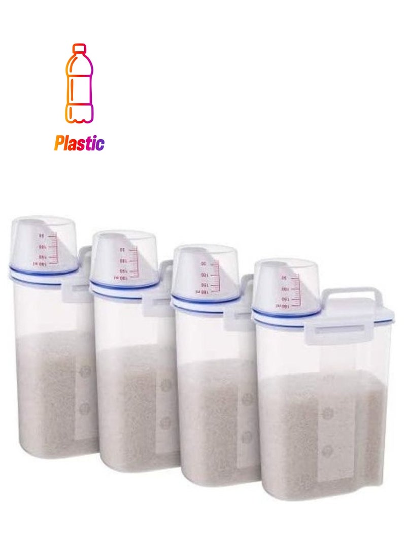 BGM 4-Piece Plastic Food Container With Measuring Cup And Lid Clear/White/Blue 1.5Liters  - Image 1