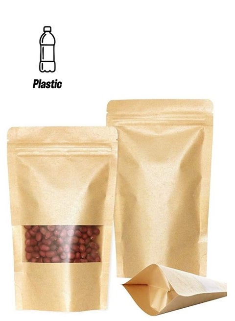 50-Piece Zip Lock Reusable Food Pouch With Transparent Window Gold 18x26cm