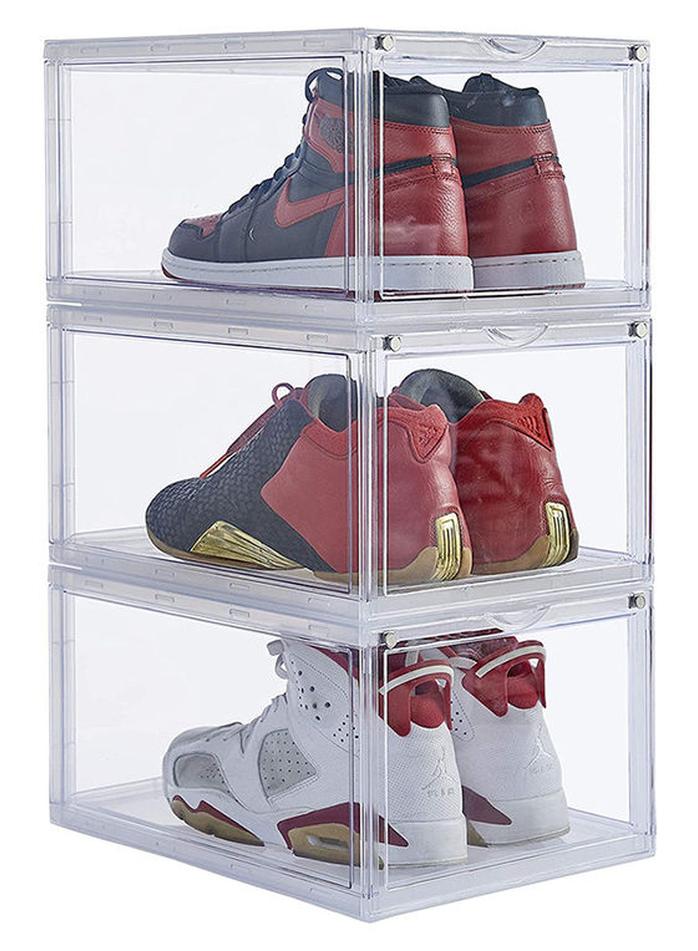 3-Piece Stackable Shoe Box Set Clear/White 13.5x7.5x10.6inch - Image 1
