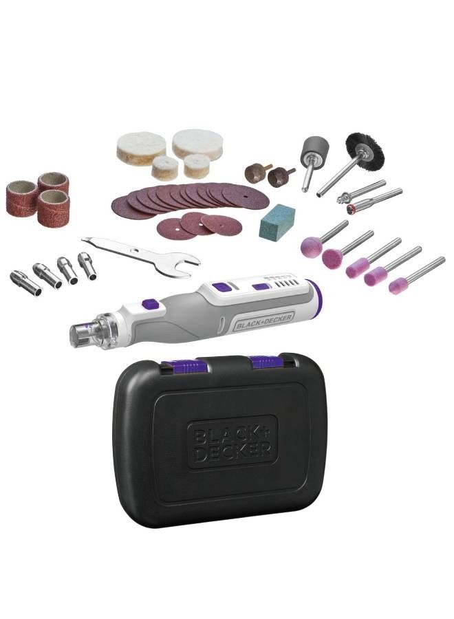BLACK+DECKER - Cordless Multifunctional Rotary Tool With 39-Pieces 7.2V 1.5Ah With Attachment For Cutting Pet Claws Grinding Polishing In Kit Box BCRT8IPETK-XJ Grey/White - Image 1