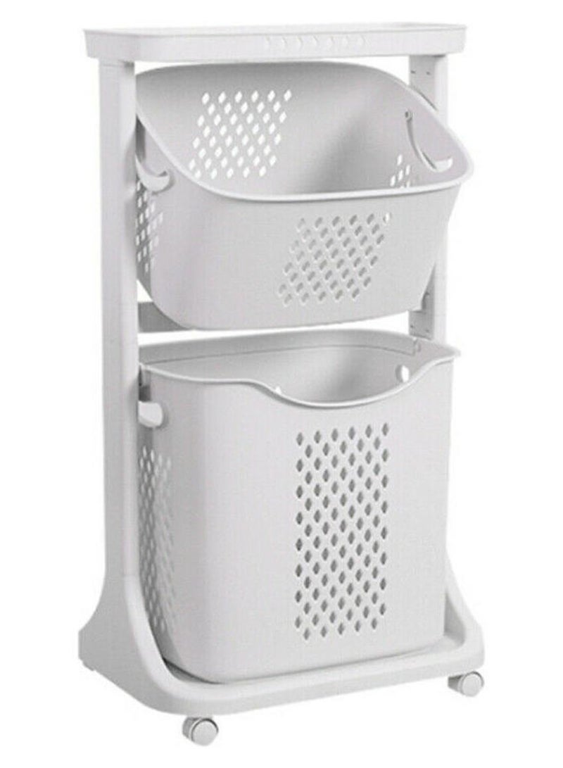 2 Tier Laundry Basket White 45 x 34 x 39cm - Image 1