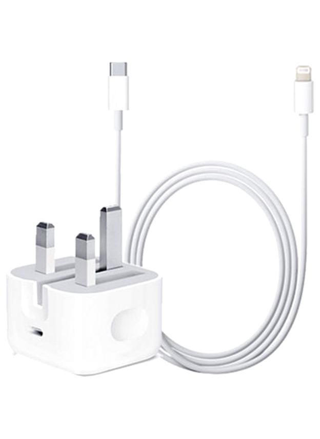 شاحن جداري USB-C مع كابل Type-C إلى Lightning 20w أبيض - Image 1