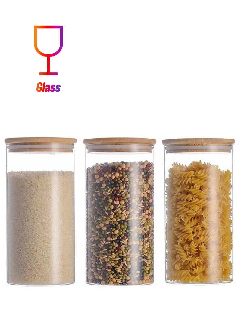 FUFU 3-Piece Glass Food Storage Containers With Bamboo Lids Clear/Brown 1200ml  - Image 1