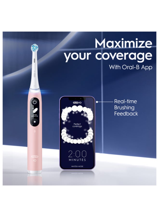 Oral-B iO Series 6 Rechargeable Electric Toothbrush Set, Pink Sand, Removes 100% More Plaque in 1 Week, with Personalized Brushing Modes, Smart Pressure Sensor, 1 Set Sand Pink - Image 5