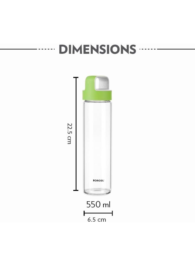 Borosil - Neo Glass Water Bottle Clear/Green 550ml - Image 3