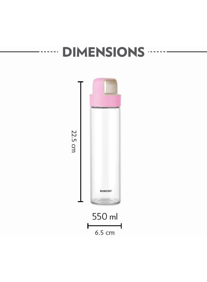 Borosil Neo Glass Water Bottle, 550 ml, Stylish & Transparent Clear 550ml - Image 3