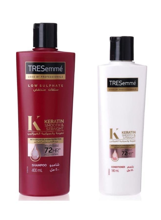 Tresemme Keratin Smooth & Straight Shampoo With Argan Oil + Keratin Smooth & Straight Conditioner Gold 400ml+180ml - Image 1